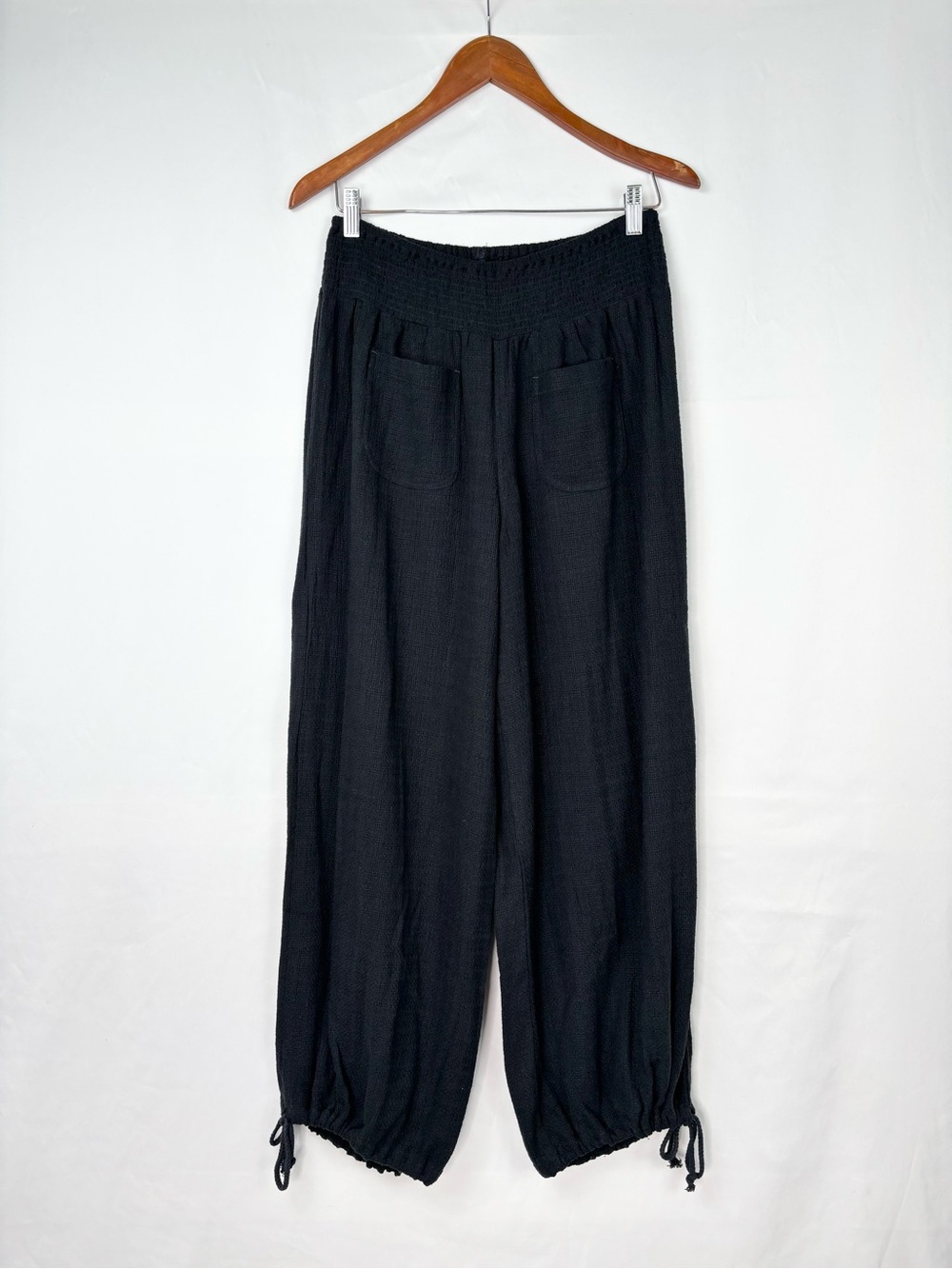 Nomad Label Linen Balloon Pant Black Size 14 Tie Hem Smocked